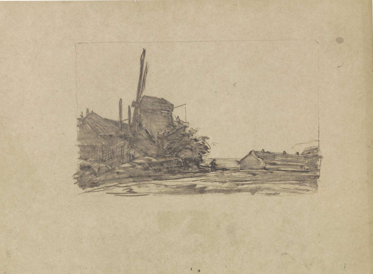 Farmhouse with windmill, Jan Veth, 1874 - 1925