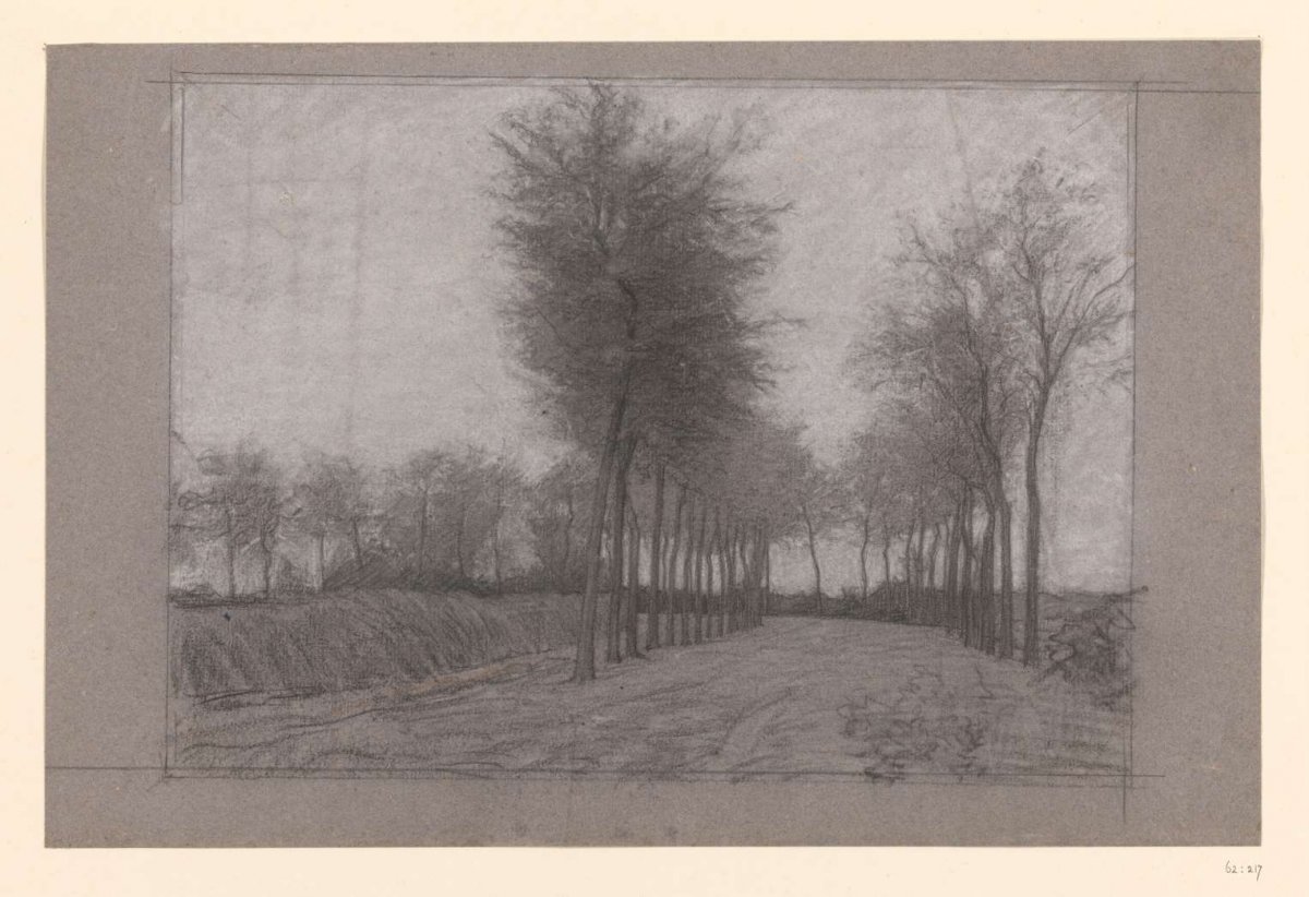 Country road with trees on either side, Jan Veth, 1874 - 1925