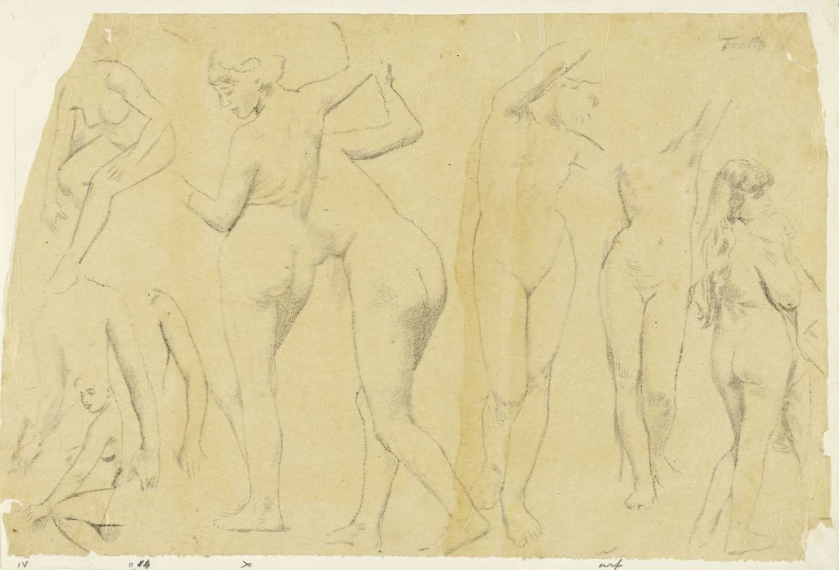 Nine studies of female nude, including two standing en face, and three standing viewed from the back, Henri Fantin-Latour, 1846 - 1904