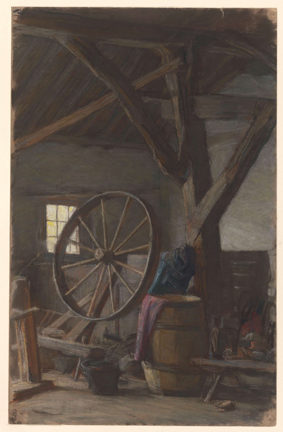 Interior of farm barn, Jan Veth, 1874 - 1925