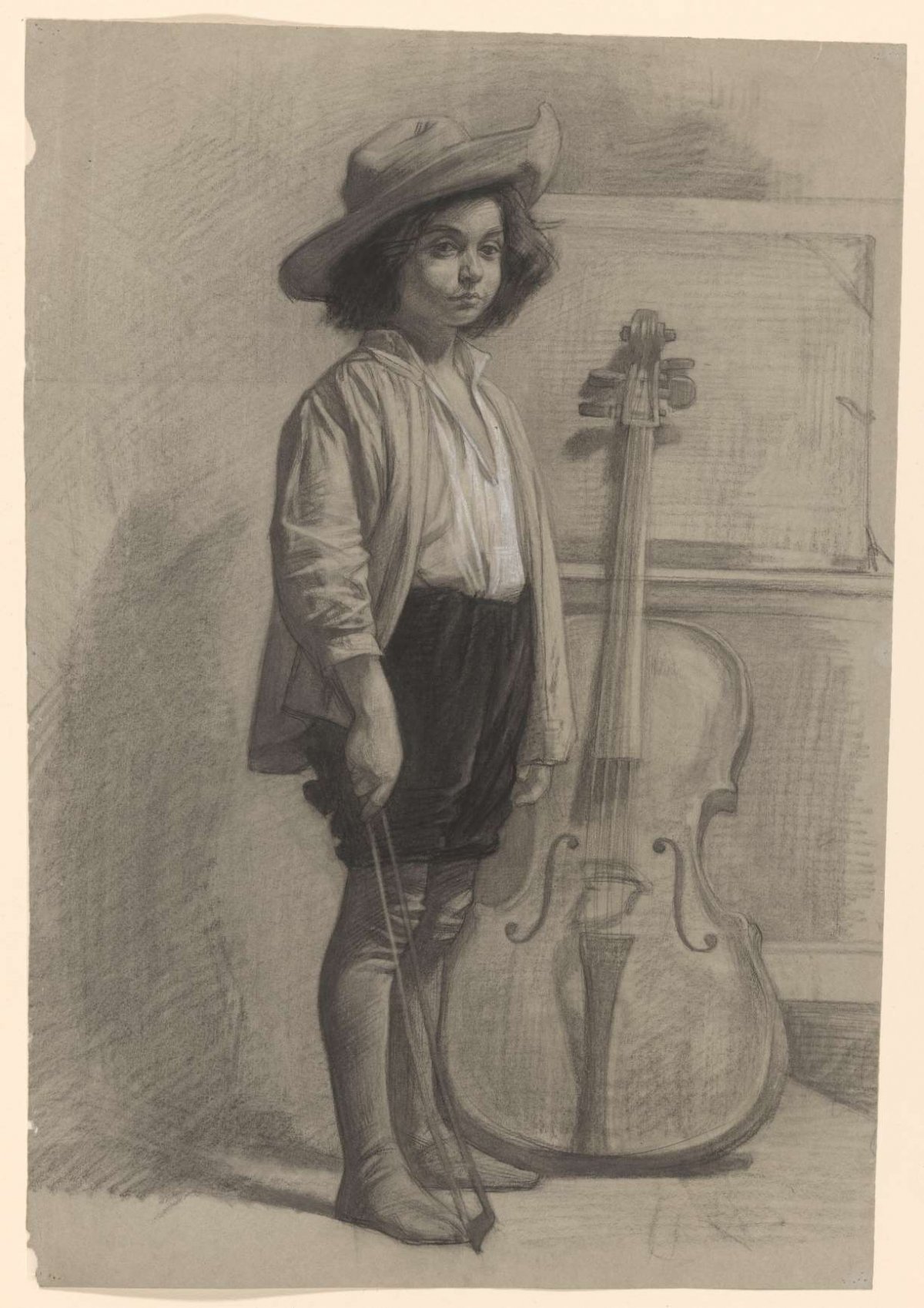 Boy standing by a cello, Jan Veth, 1874 - 1925