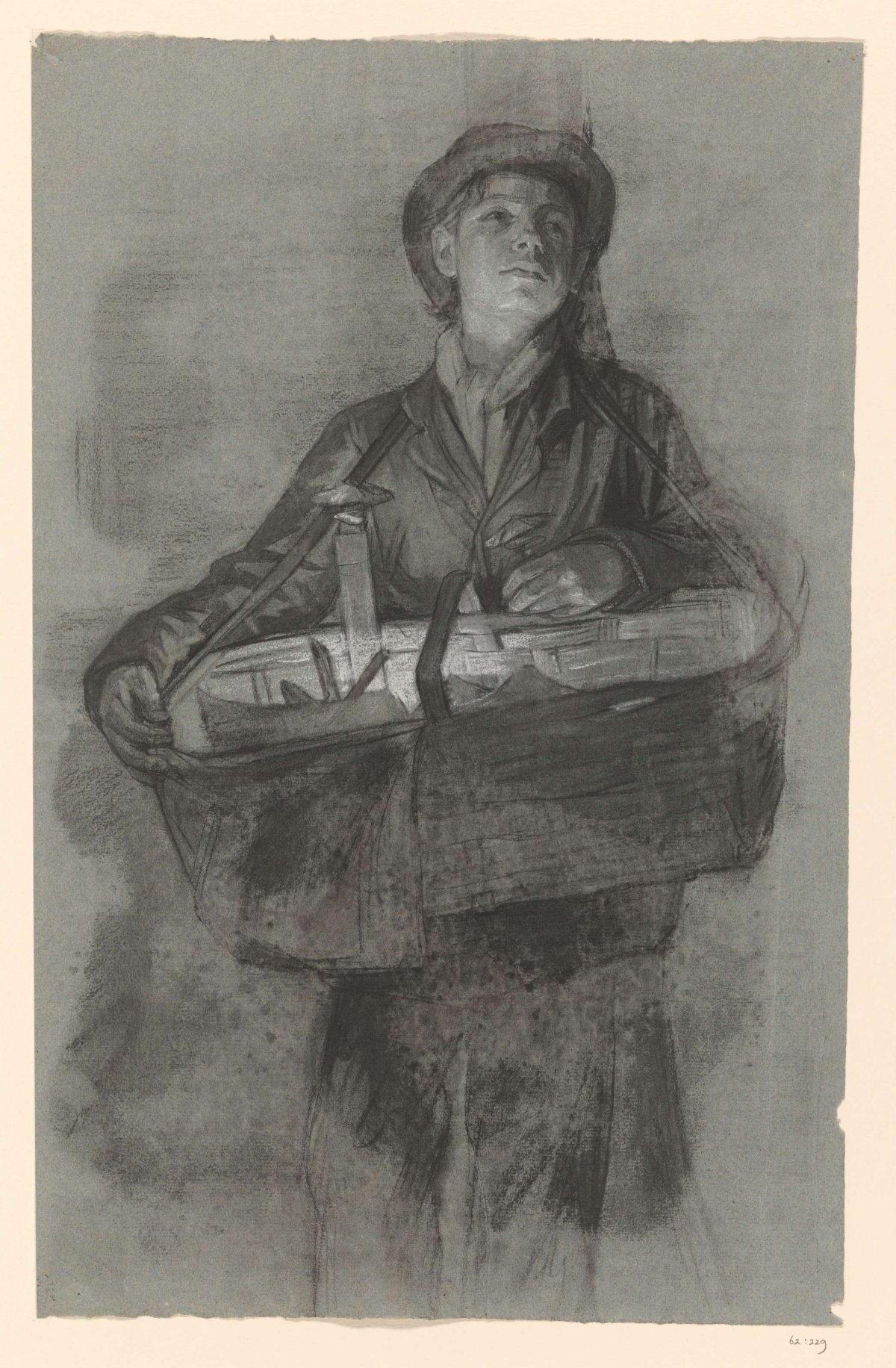 Standing boy with basket, Jan Veth, 1874 - 1925