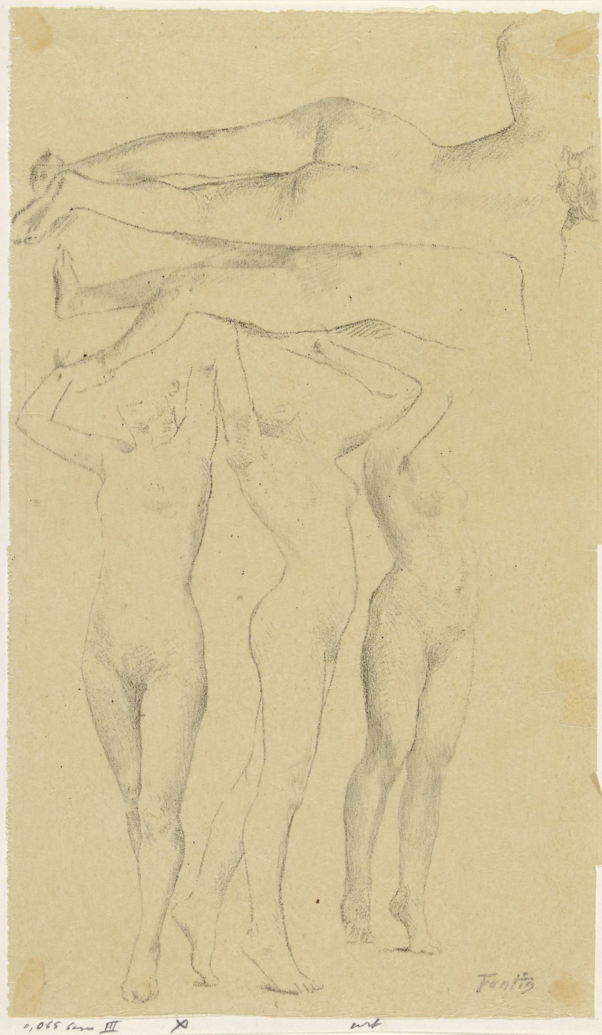 Five nude studies; three with arms raised, the others seen from behind, Henri Fantin-Latour, 1846 - 1904