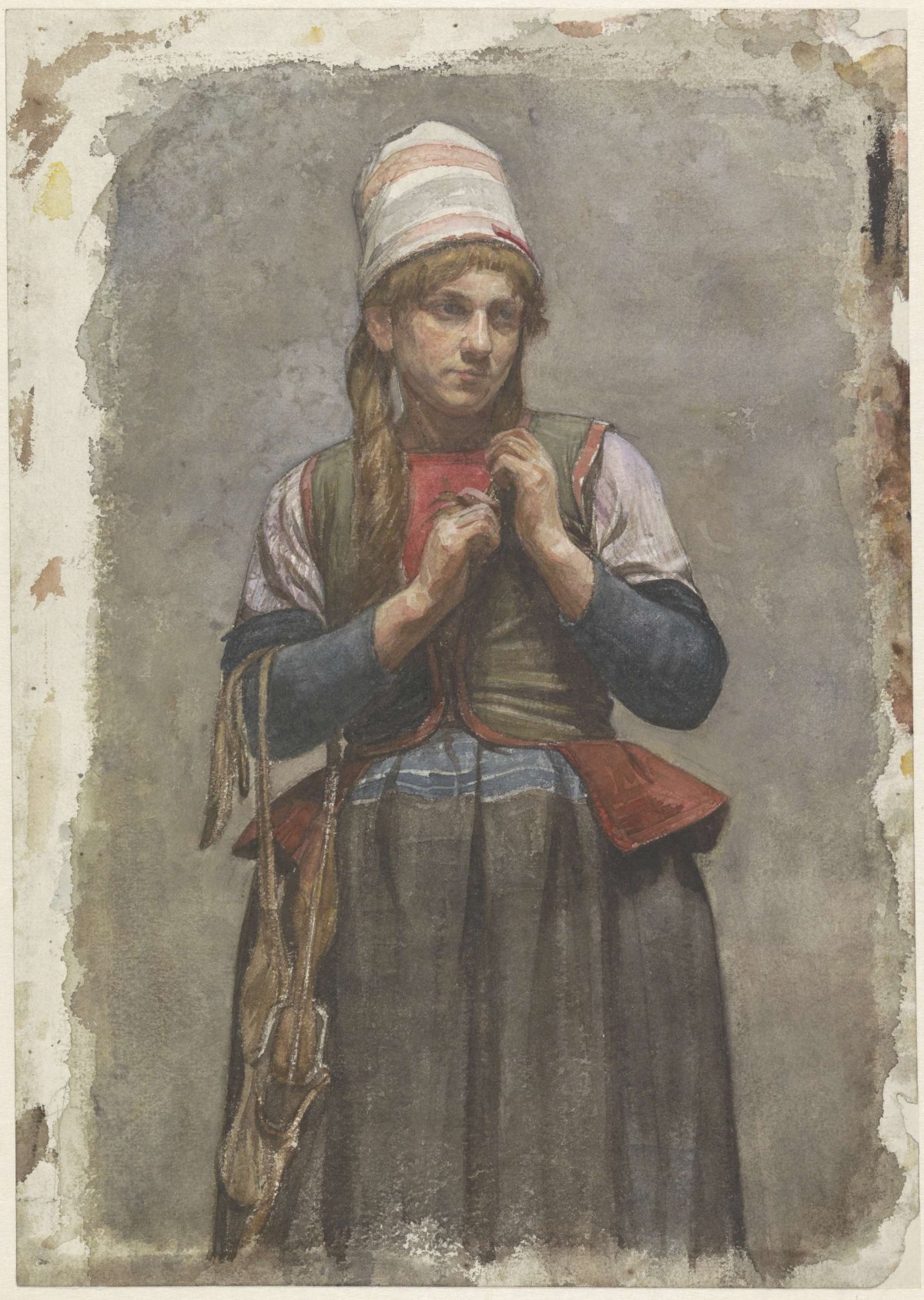 Standing girl in costume with skates, Jan Veth, 1874 - 1925