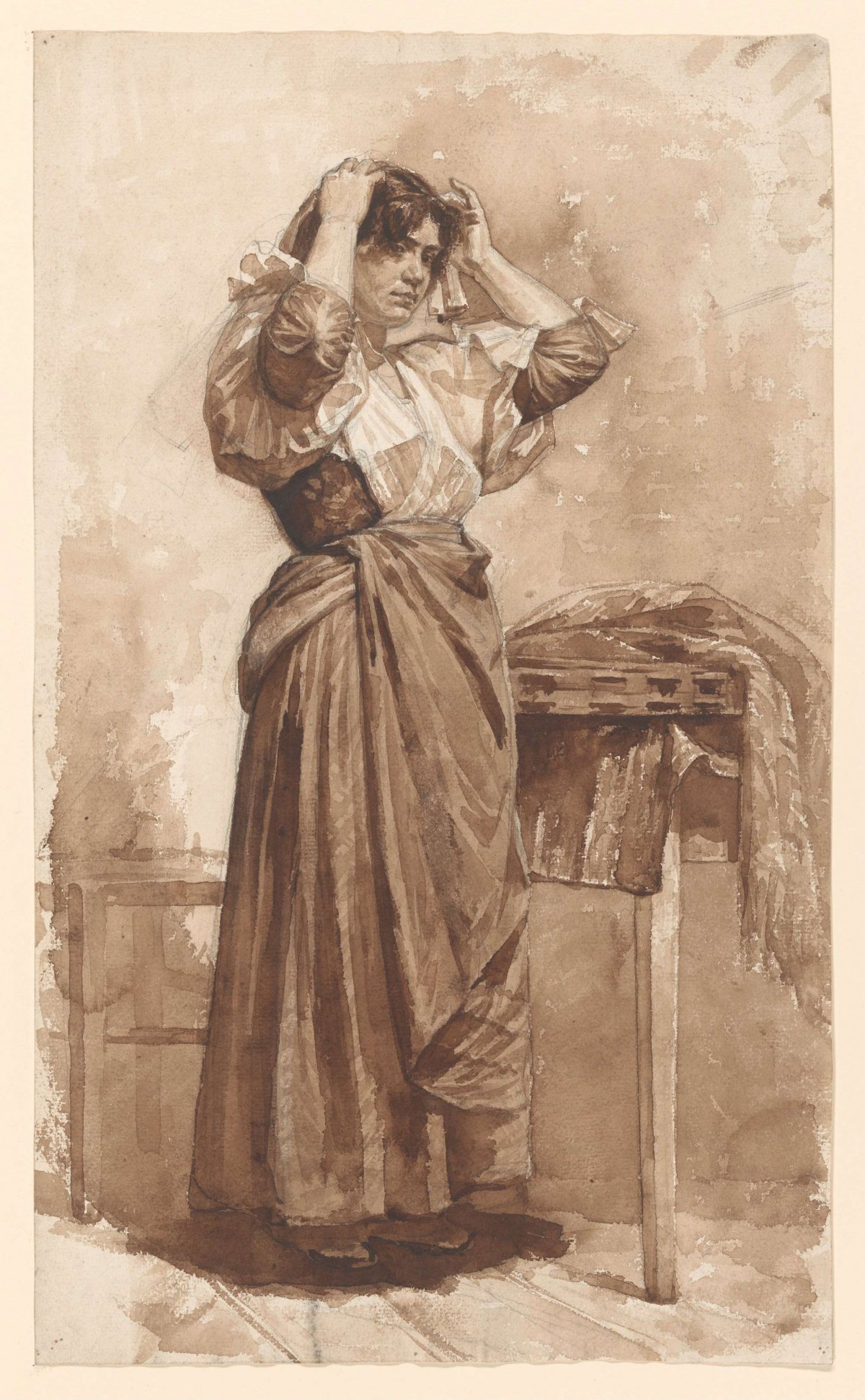 Toiletizing young woman, Jan Veth, 1874 - 1925