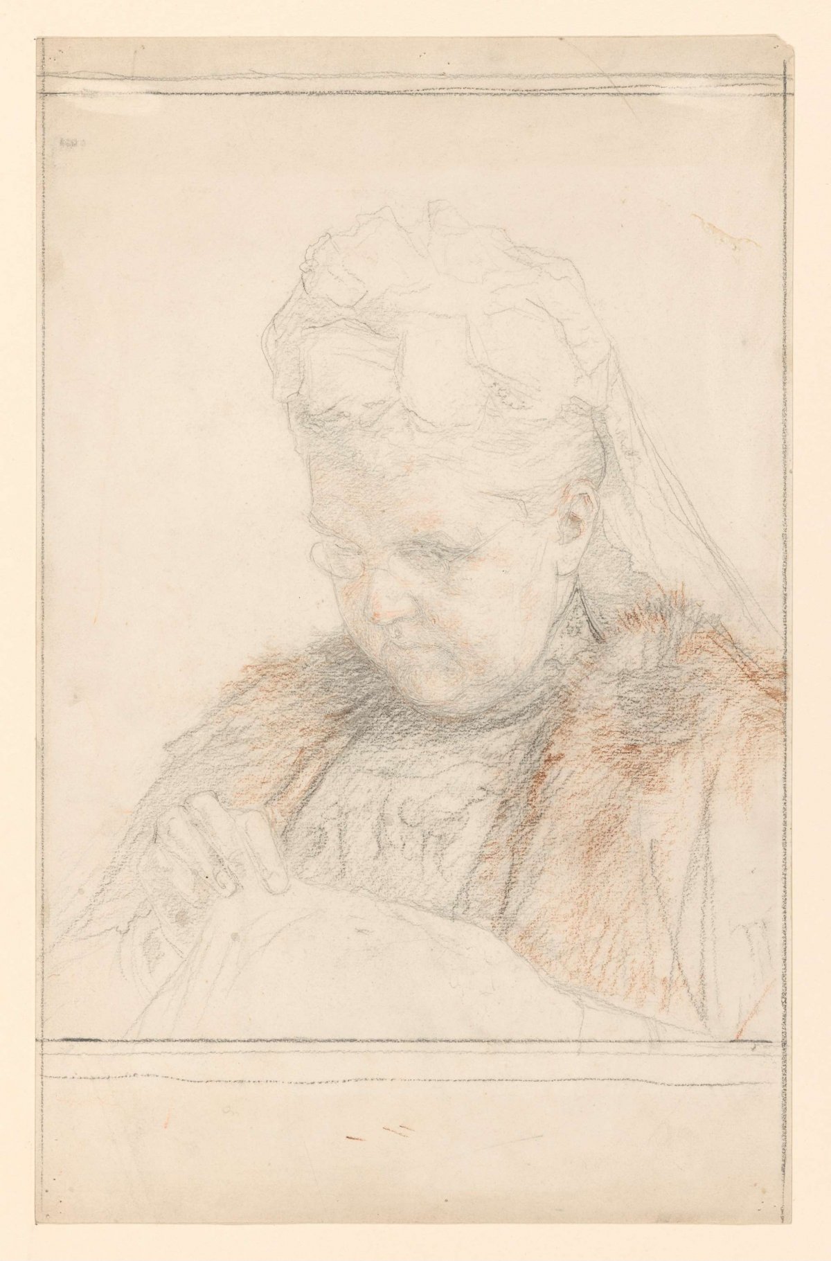 Portrait of Queen Mother Emma, handcrafting, Jan Veth, 1874 - 1925
