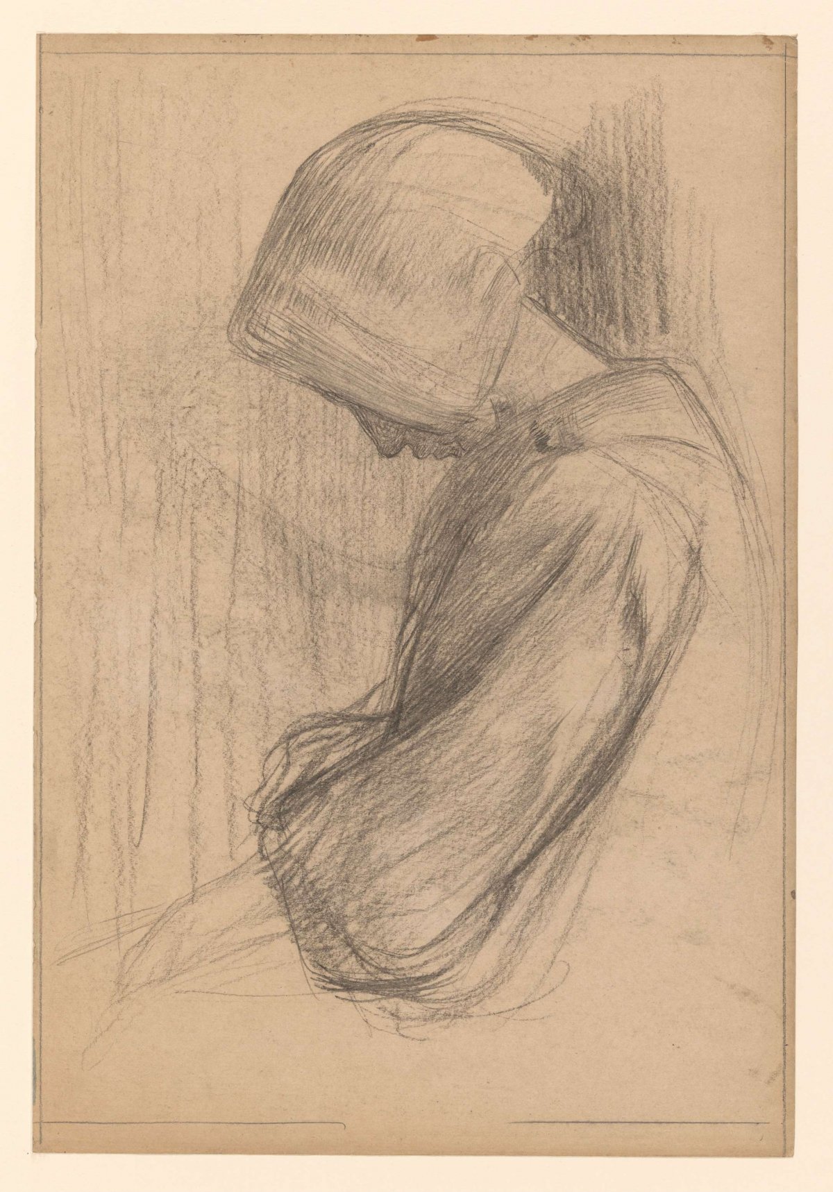 Hunched seated woman with cap, Jan Veth, 1893 - 1962
