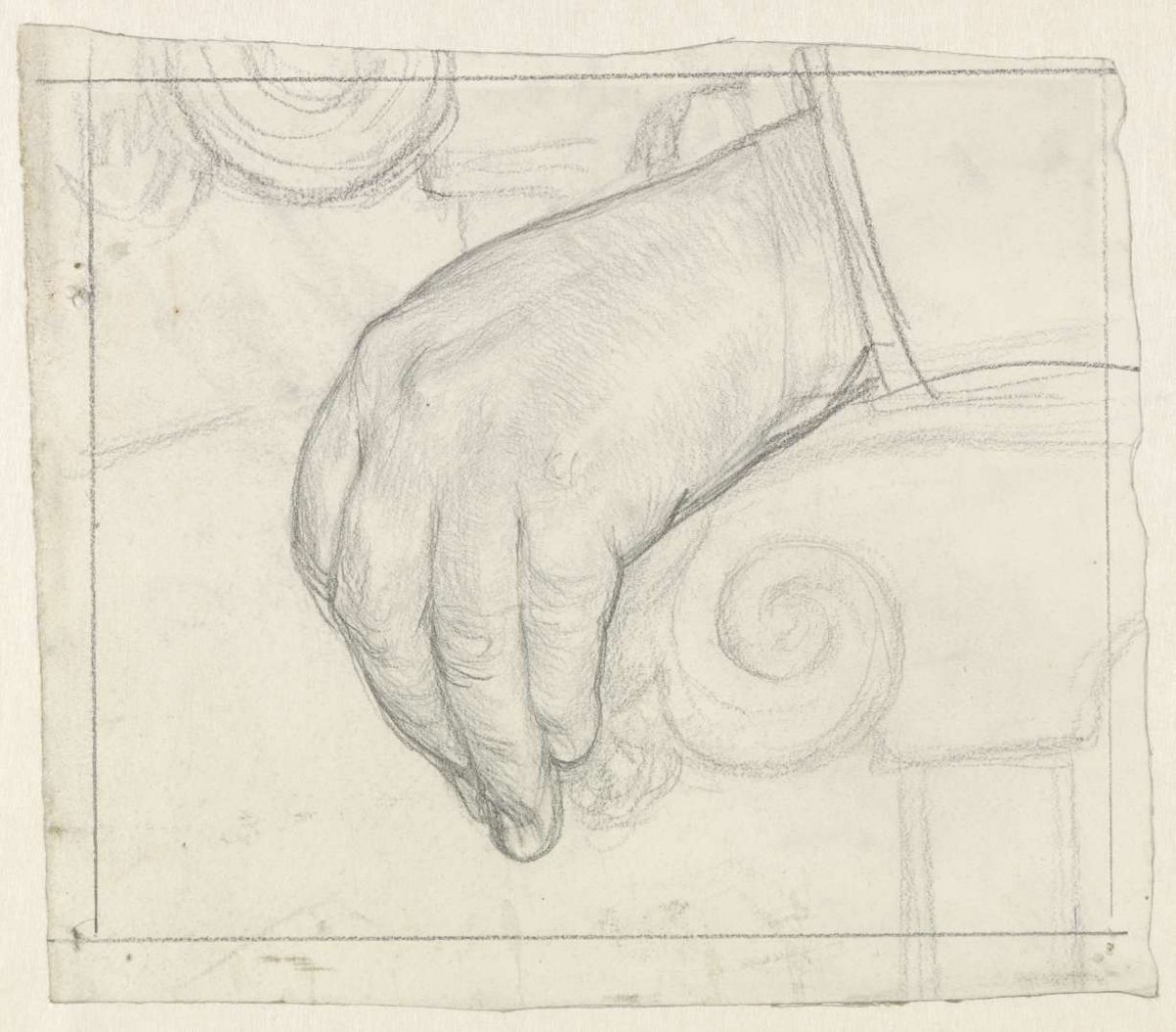 Study of a left hand on a chair rail, Jan Veth, 1874 - 1925