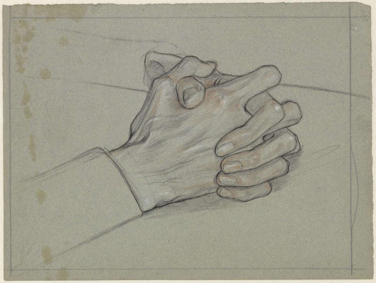 Study of folded hands, for the portrait of Mrs. Ragazzi-van den Wall Bake, Jan Veth, 1874 - 1925