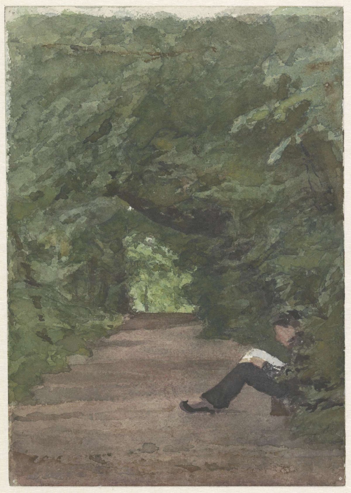 Lezende man in boslaan, Jan Veth, 1874 - 1925