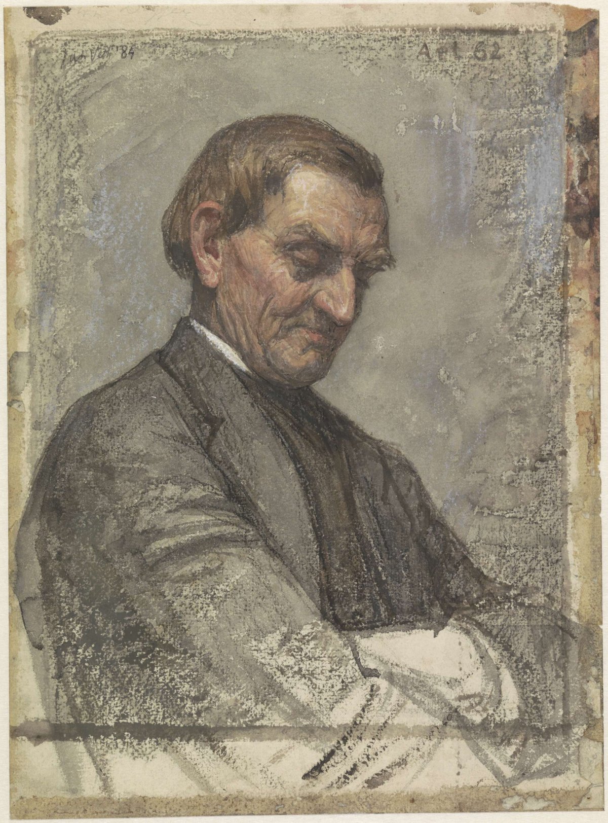 Portrait of a man, with downcast gaze, Jan Veth, 1884