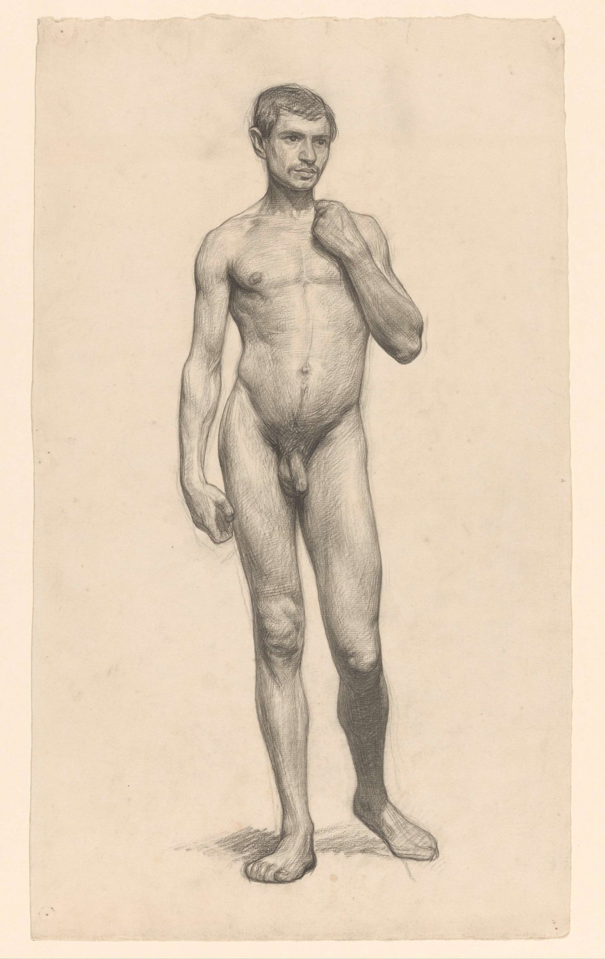 Standing male nude, viewed from the front, Jan Veth, 1874 - 1925