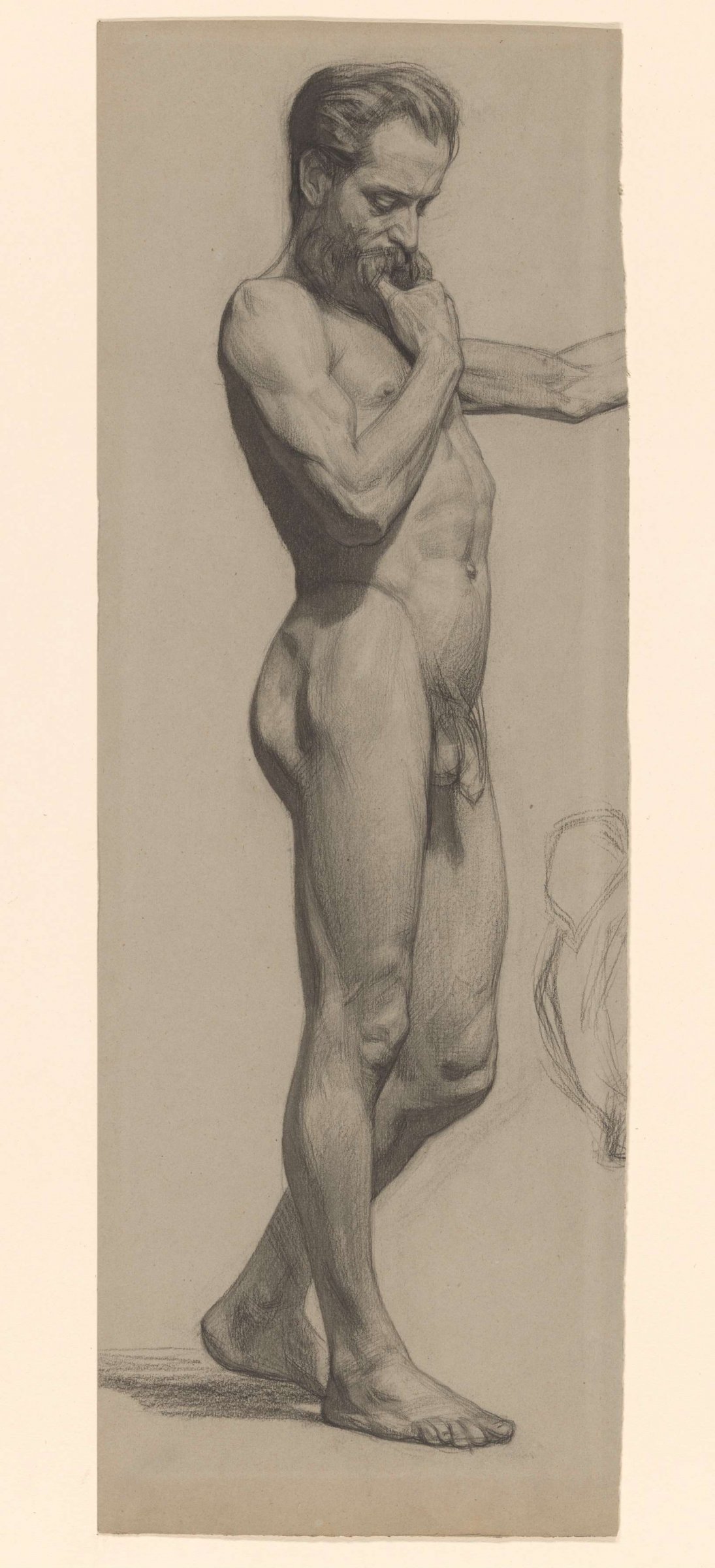 Standing male nude, facing right, Jan Veth, 1874 - 1925