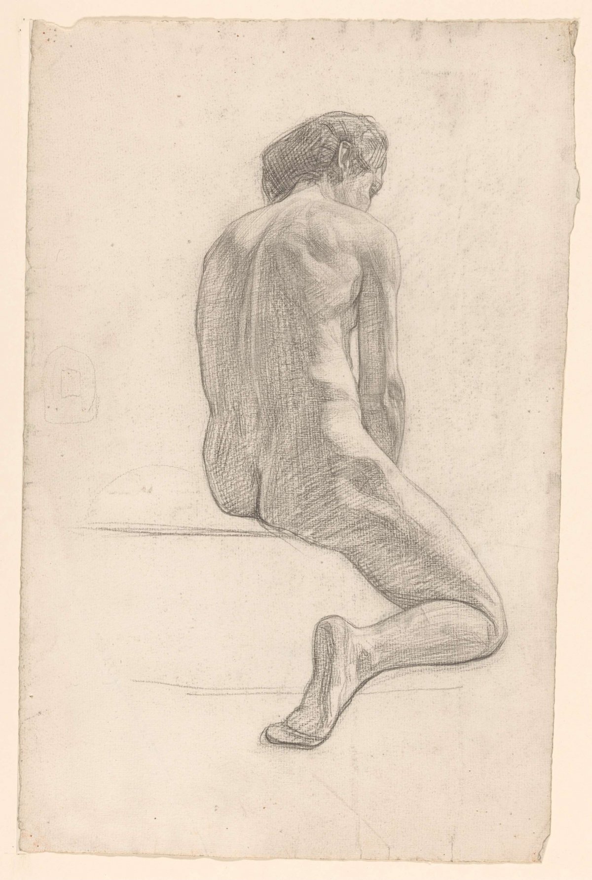 Seated female nude, viewed from the back, Jan Veth, 1874 - 1925