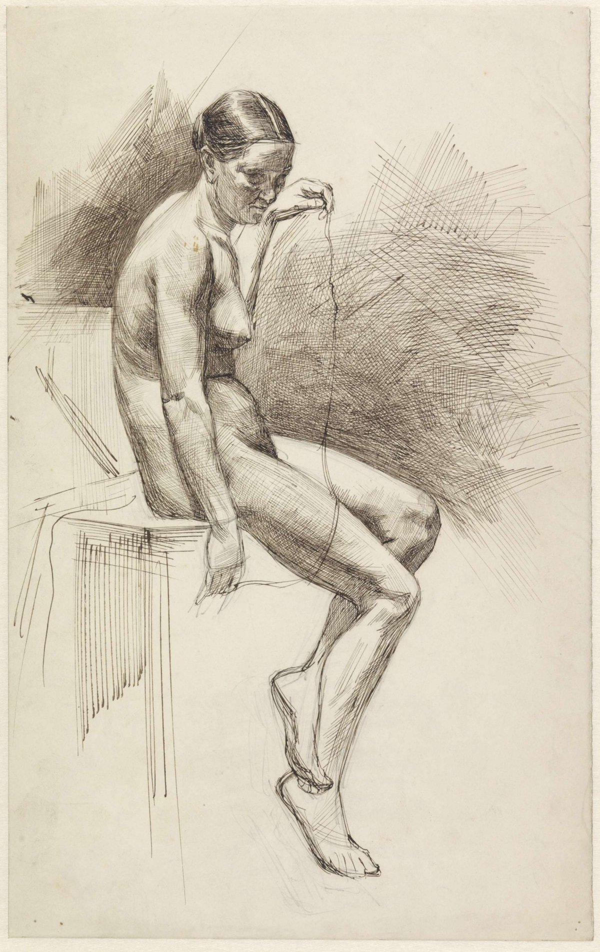 Study of seated female nude, Jan Veth, 1874 - 1925