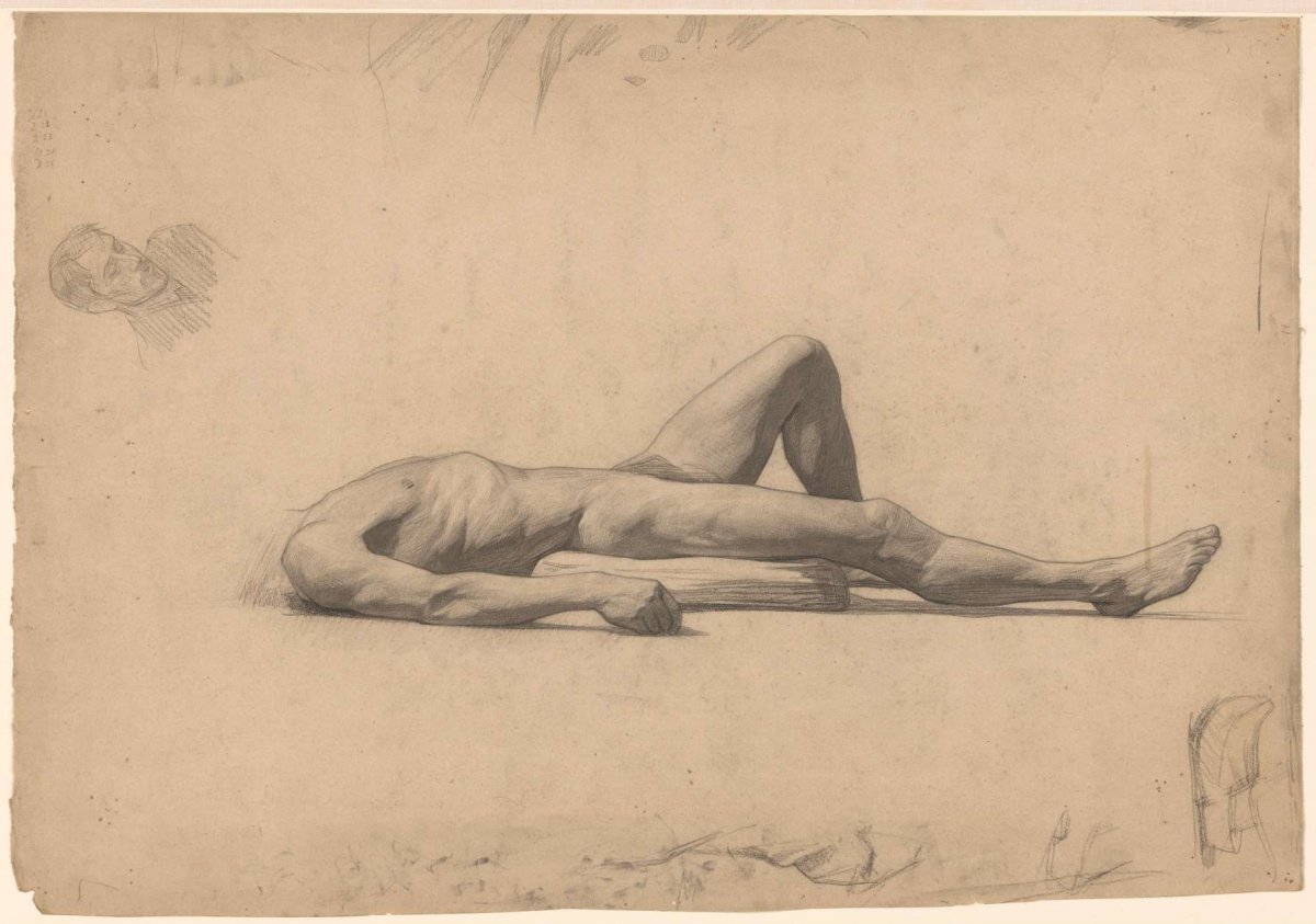 Liggend mannelijk naakt, zonder hoofd, Jan Veth, 1874 - 1925