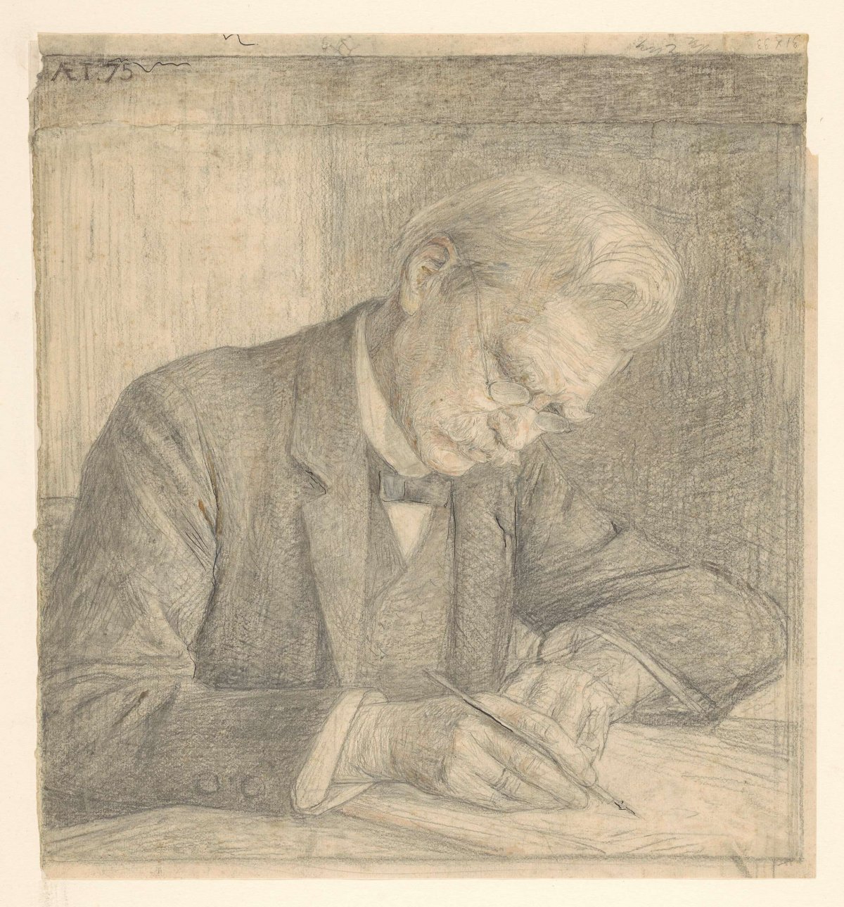 Portrait of J. van der Vegt, writing, Jan Veth, 1874 - 1925