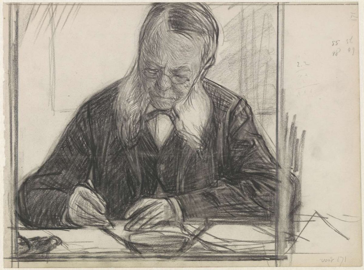 Portrait of J.C. van Deventer, writing, Jan Veth, 1874 - 1925