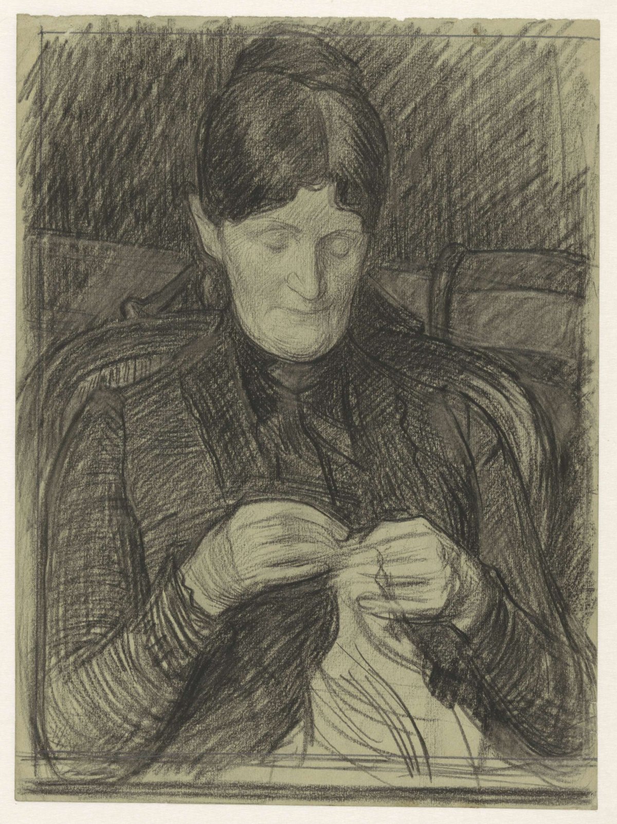 Portrait of Mrs. Van Deventer-Busken Huet, handcrafting, Jan Veth, 1874 - 1925