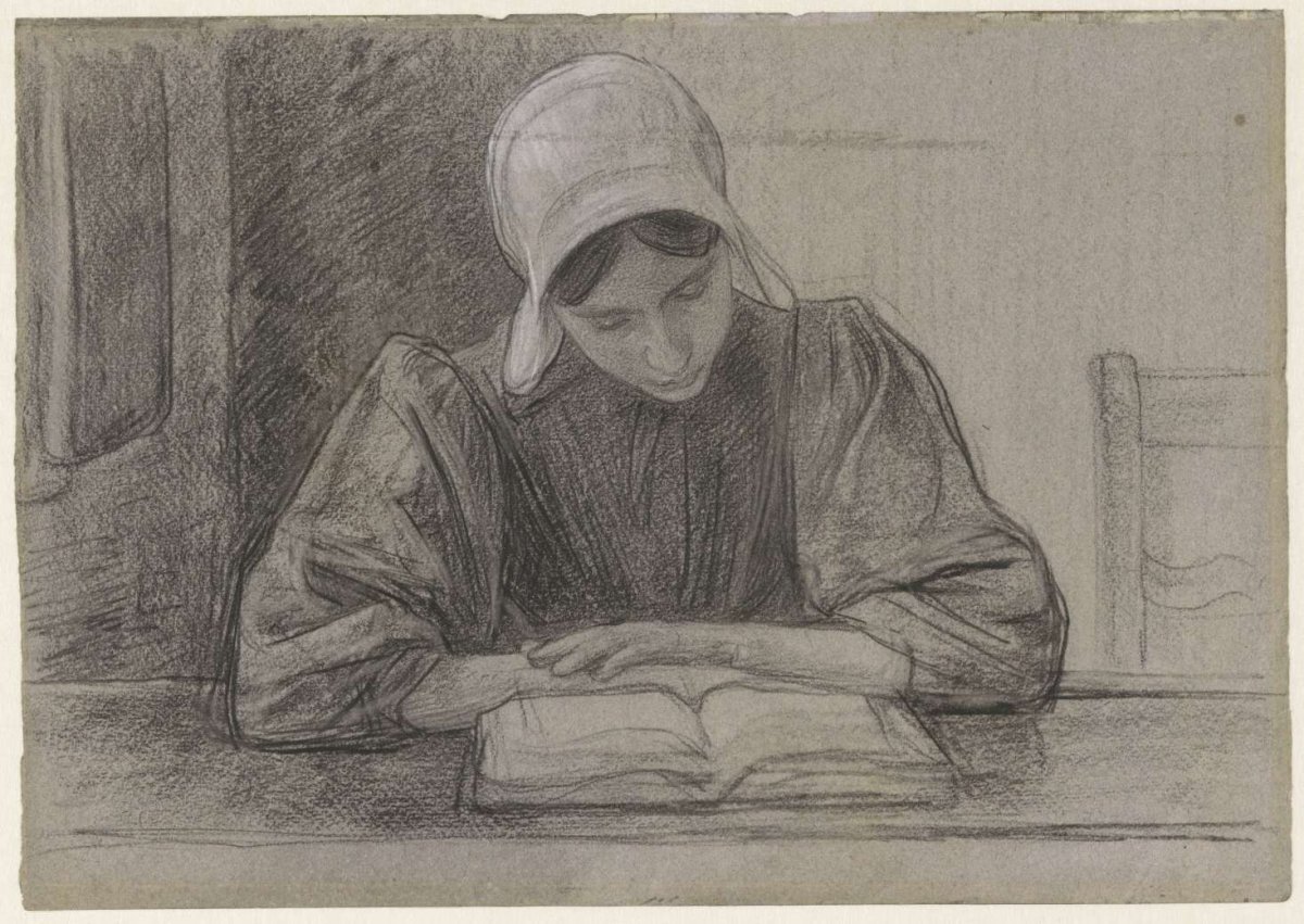 Reading girl with hood, Jan Veth, 1874 - 1925
