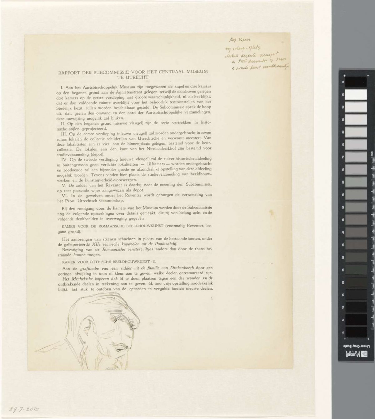 Portrait of P. Visser, profile to the right (cropped), Jan Veth, 1874 - 1925