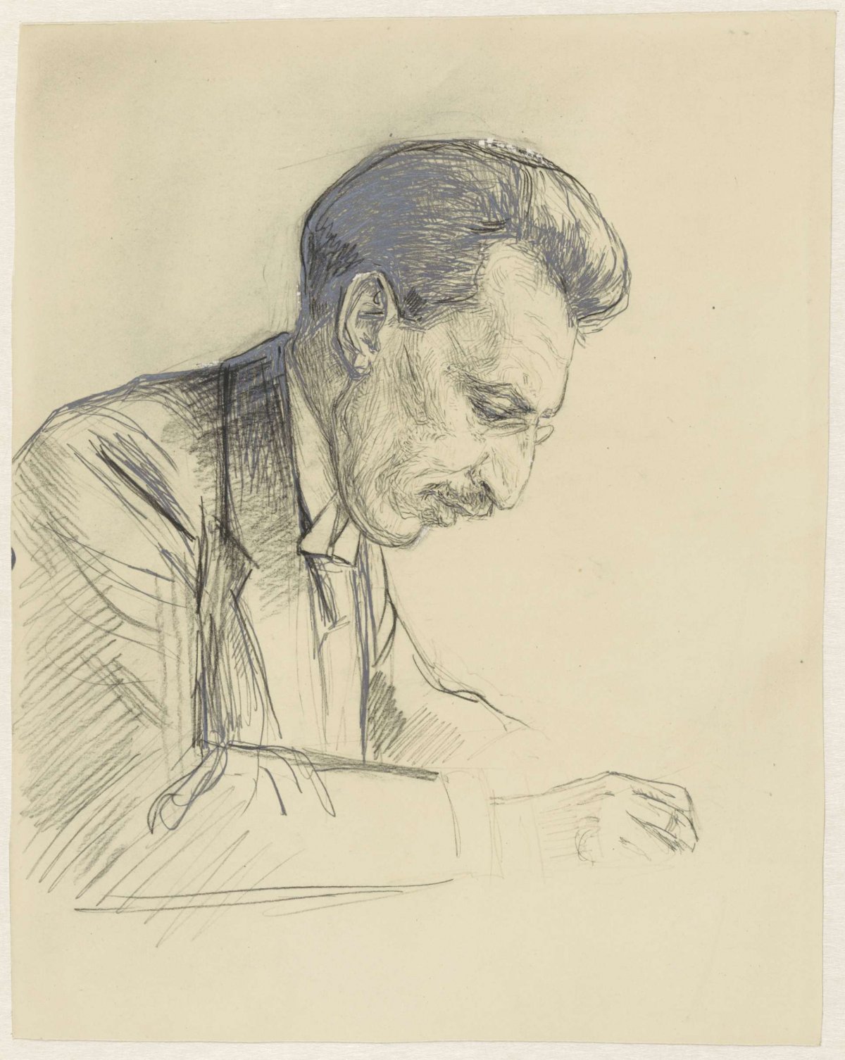 Portrait of P. Visser, profile to the right, Jan Veth, 1874 - 1925