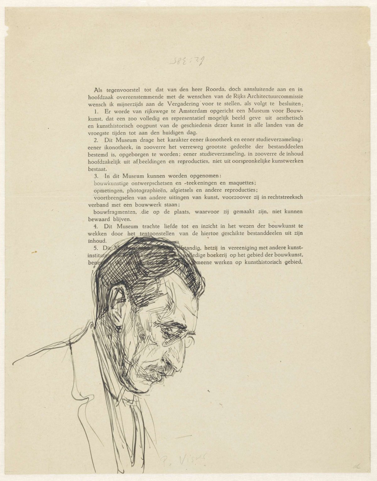 Portrait of P. Visser, profile to the right, Jan Veth, 1874 - 1925
