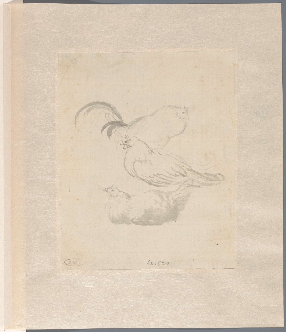 Study sheet with two chickens and a rooster, Aert Schouman, 1720 - 1792