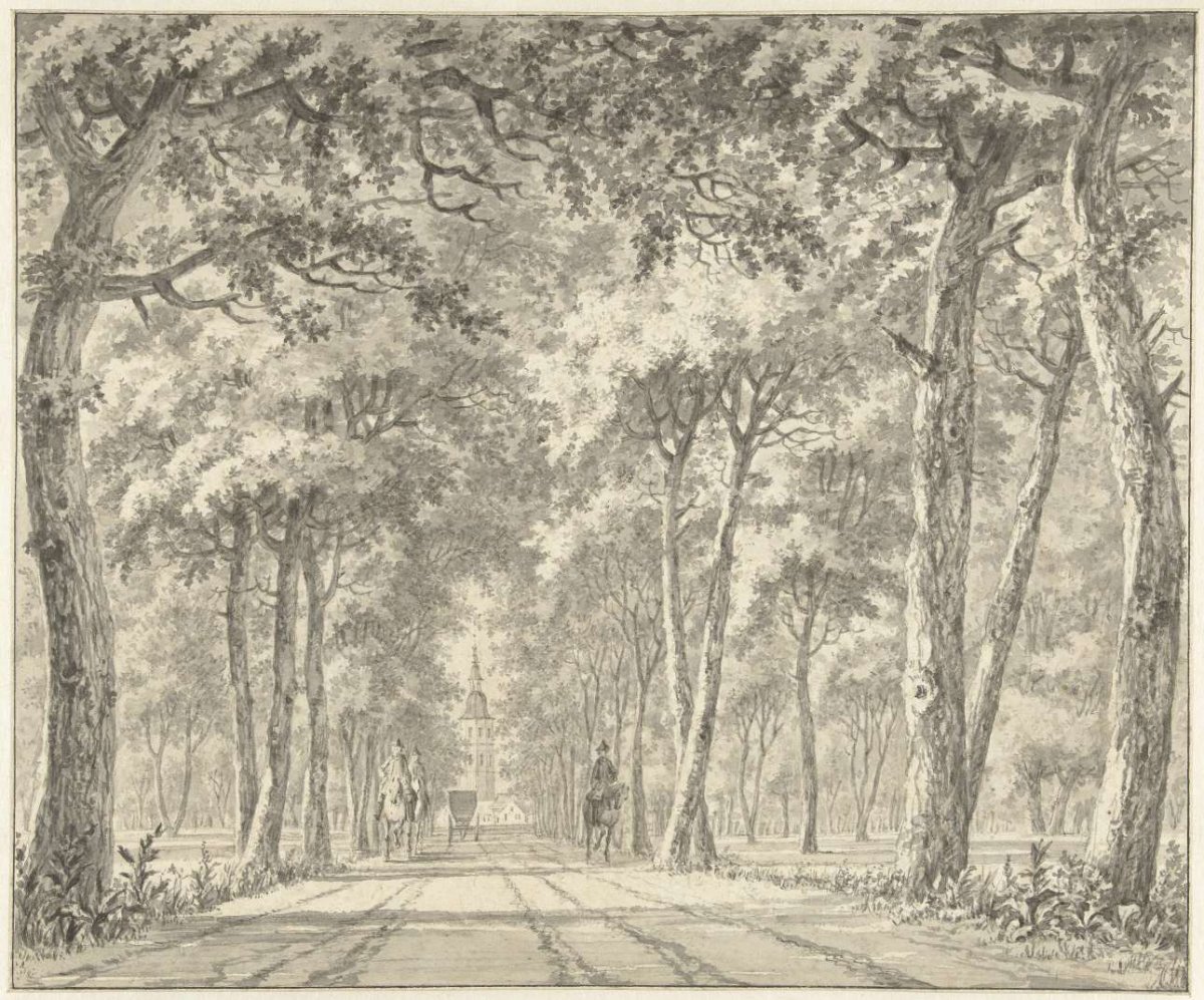View of an avenue with Karlsruhe Castle, Johann Goll van Frankenstein (I), 1732 - 1785