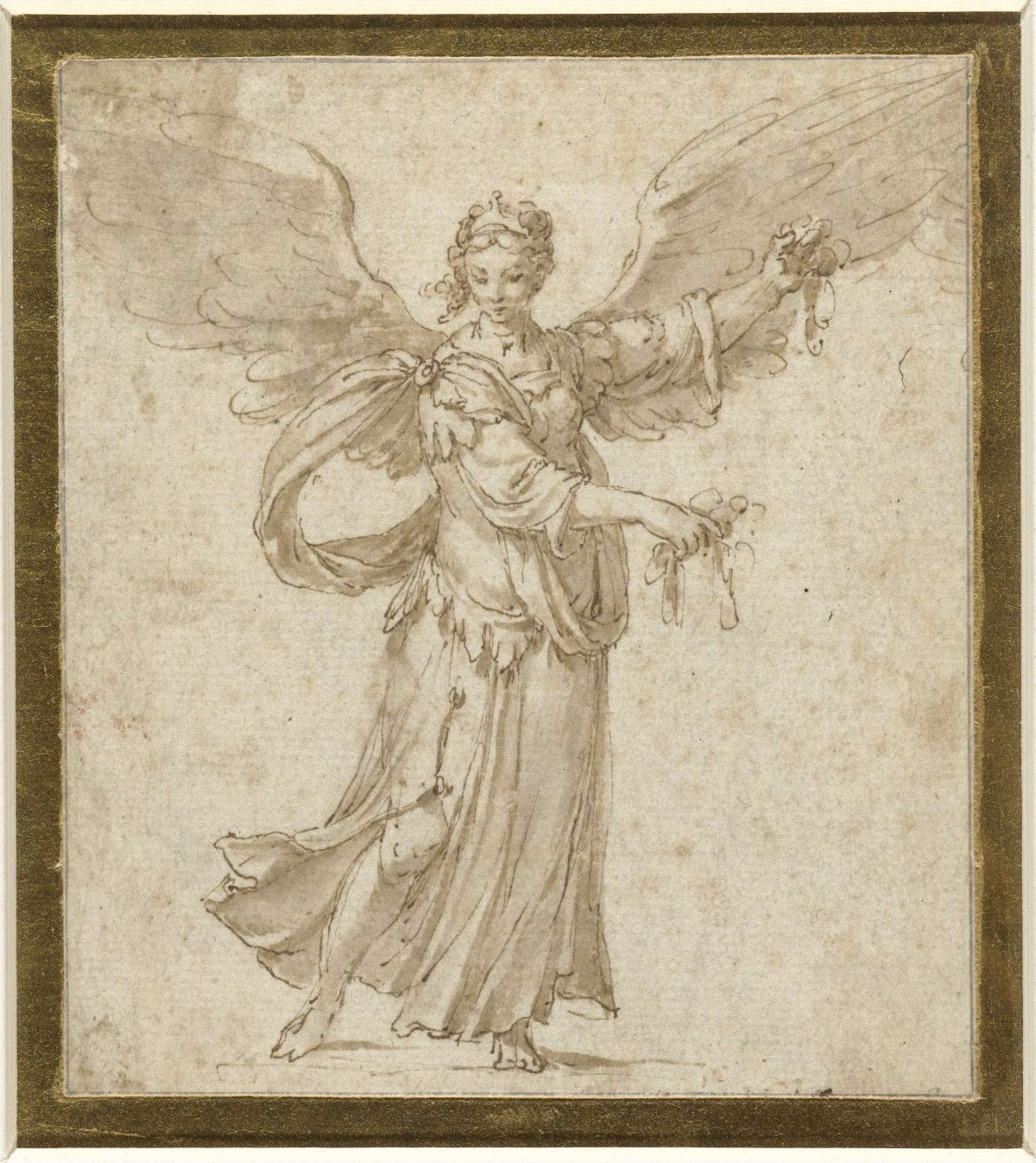 Standing angel, with wings spread, anonymous, c. 1600