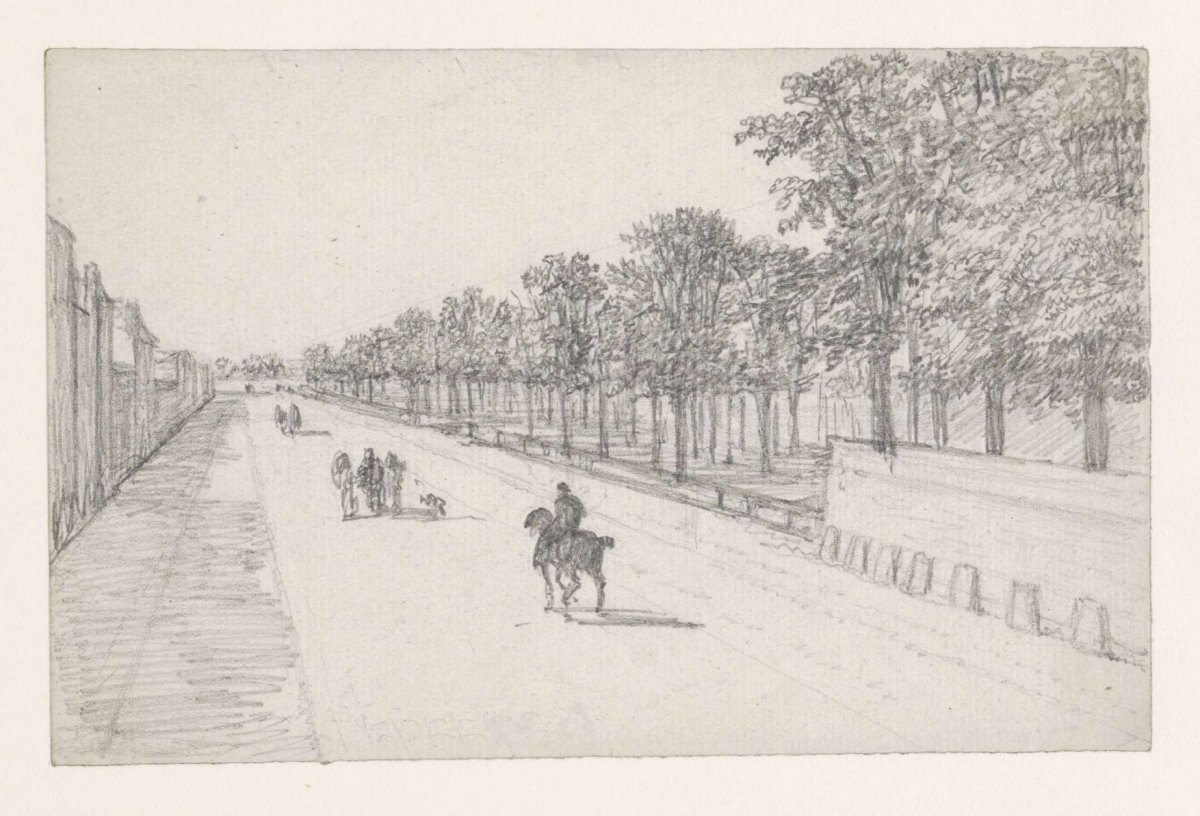 Street road with horsemen on the road and trees on the right, Georges Michel, 1773 - 1843