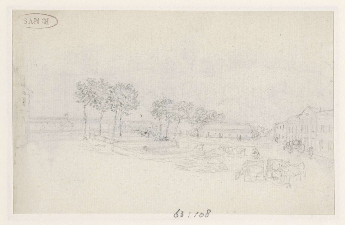 Large buildings and cows in the foreground, Georges Michel, 1773 - 1843