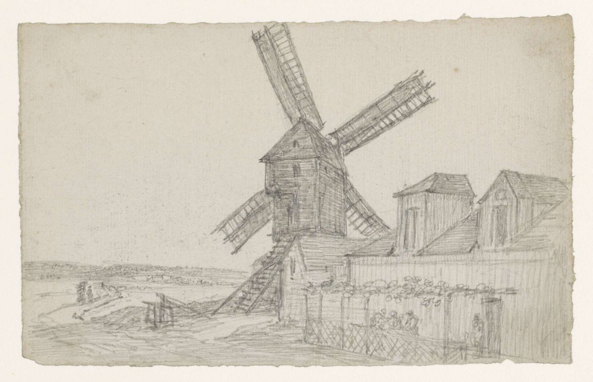 Mill on the Butte with an outdoor cafe, Georges Michel, 1773 - 1843