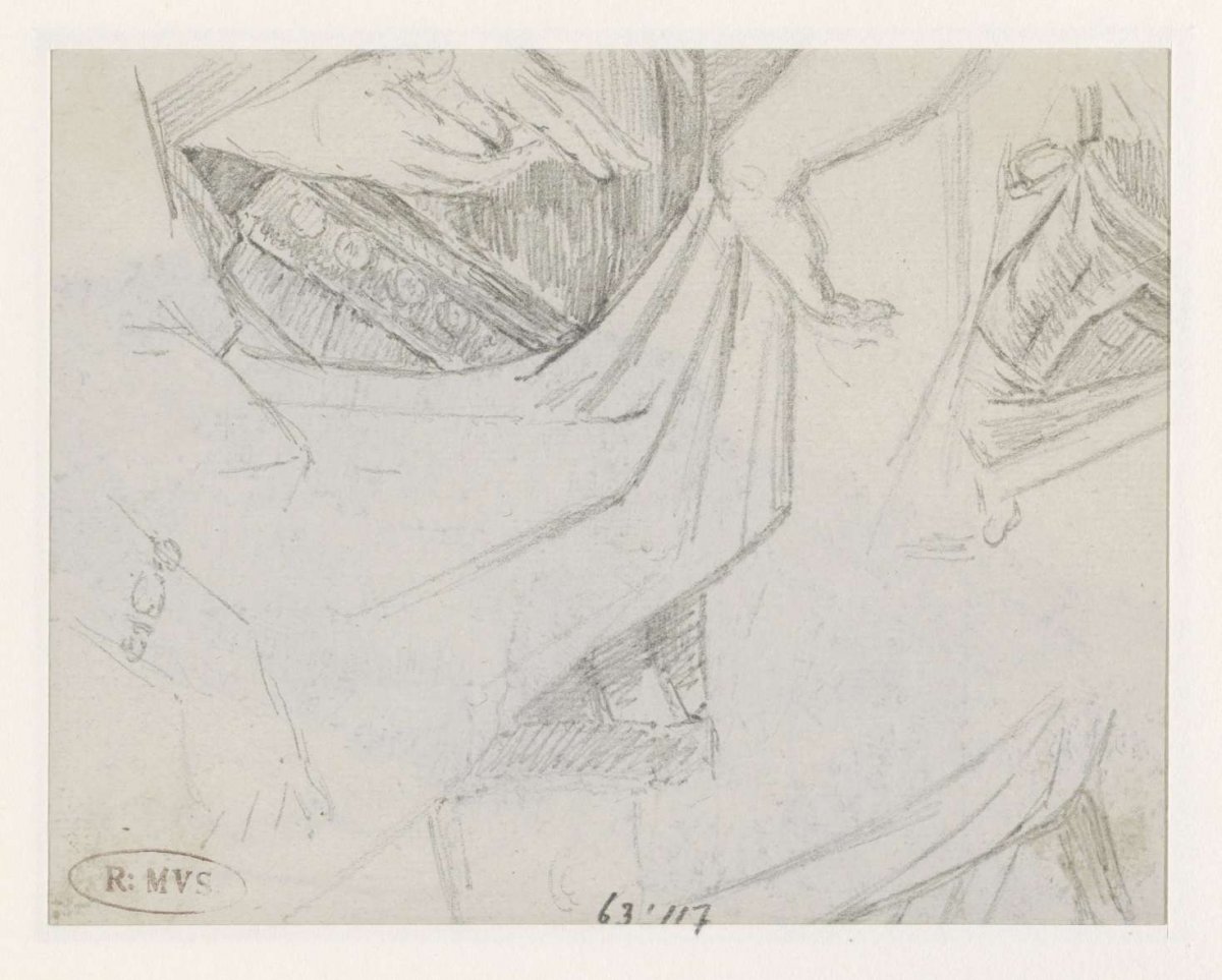 Study of drapery; waist of standing figure with hand in side, Georges Michel, 1773 - 1843