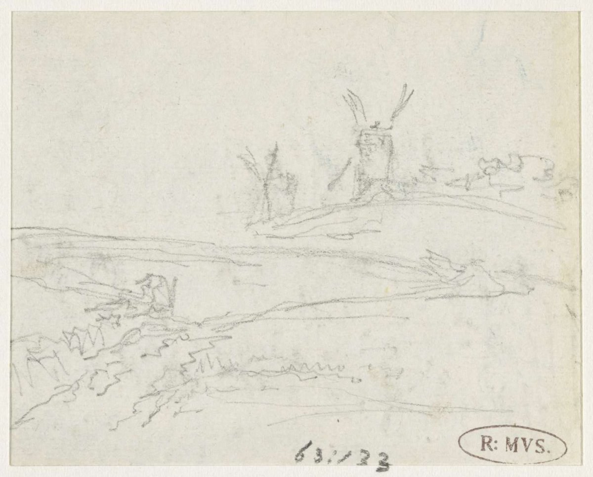 Scribble of two windmills (Montmartre), Georges Michel, 1773 - 1843
