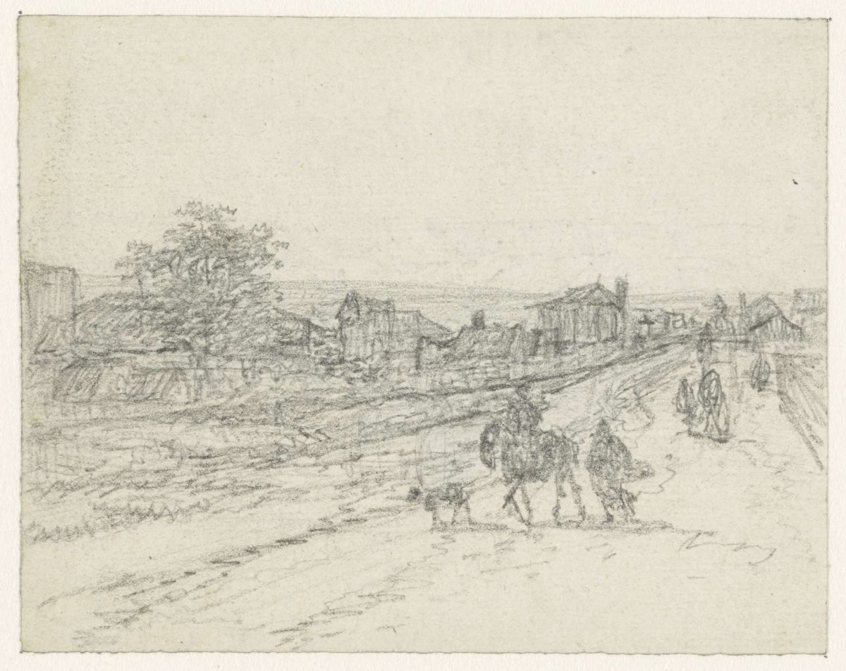 Rider with dog and pedestrian on a country road, Georges Michel, 1773 - 1843