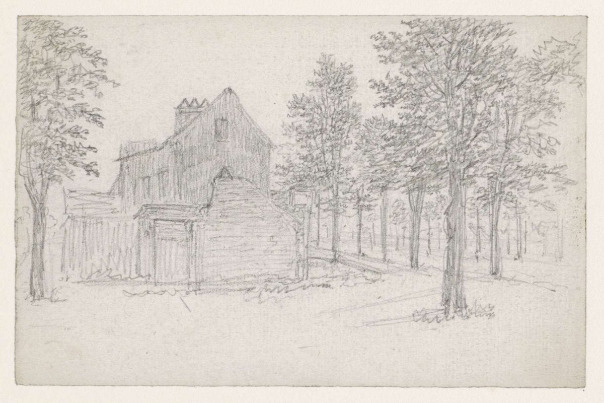 Road with trees, with houses on the left, Georges Michel, 1773 - 1843