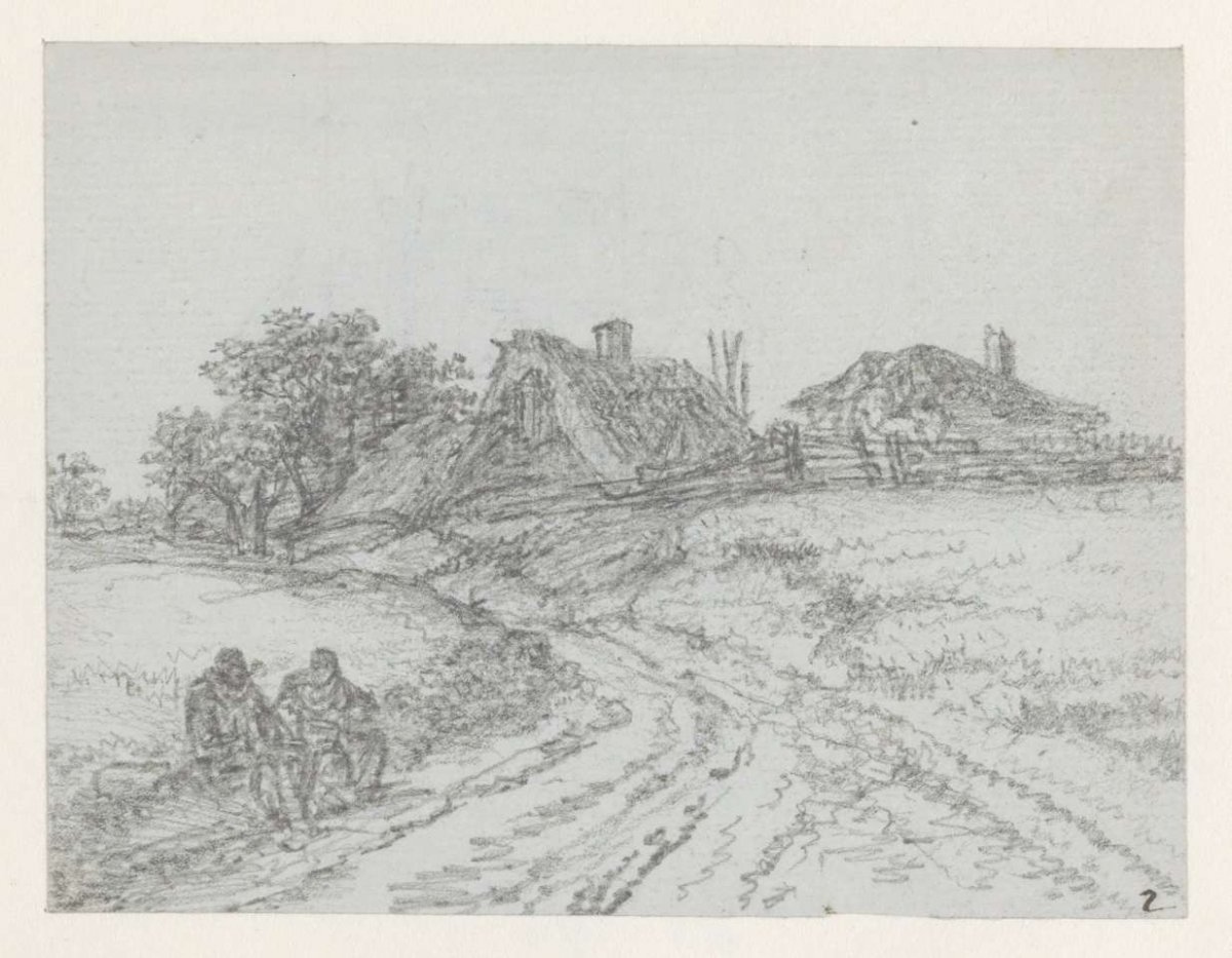 Country road to a farm; two seated farmers on the left, Georges Michel, 1773 - 1843