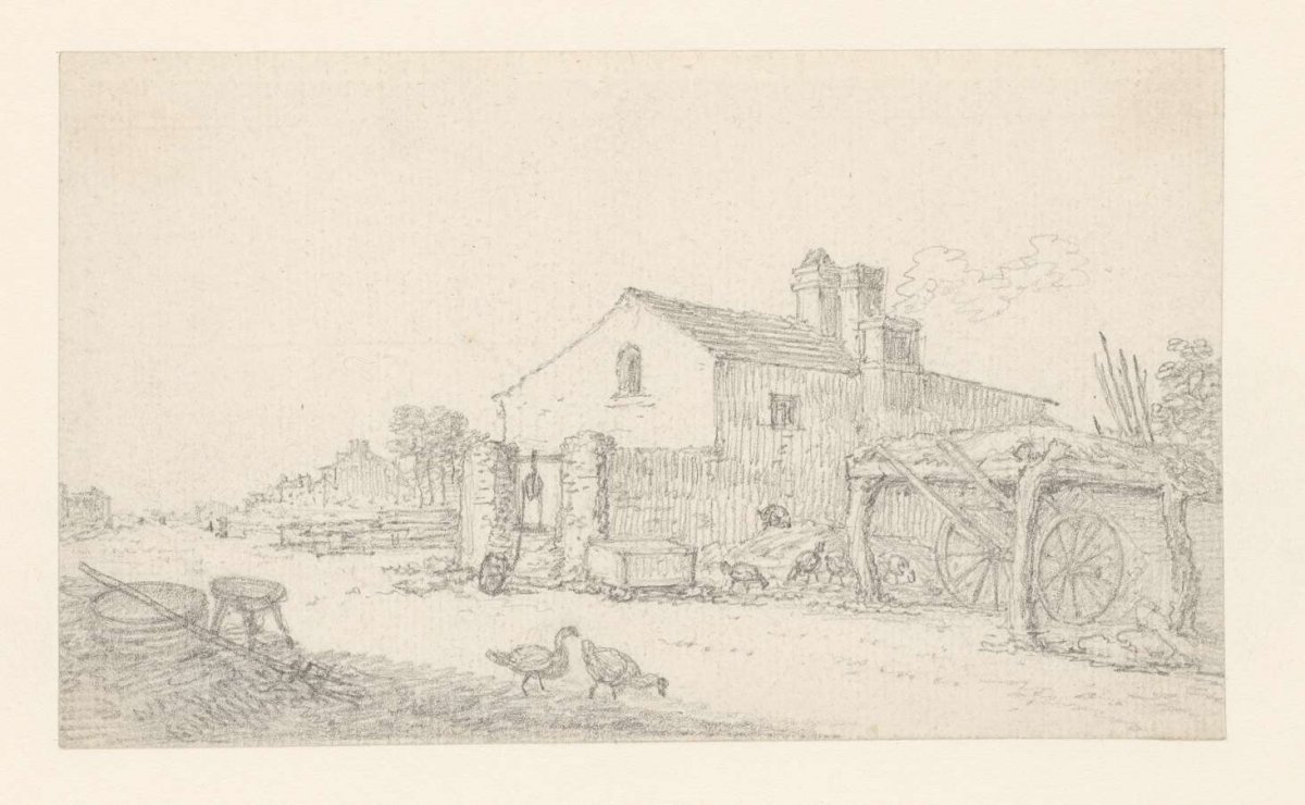 Farmhouse; to its right, a shelter for a wagon, Georges Michel, 1773 - 1843