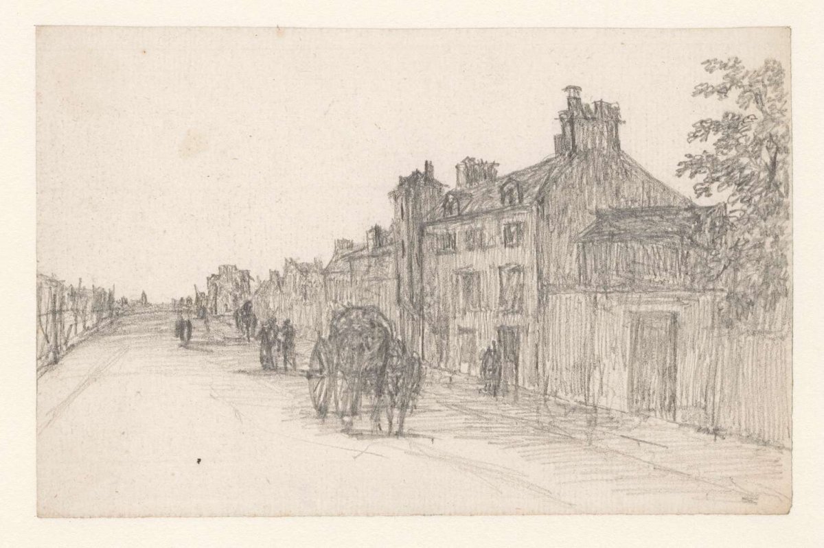 Street road with tug cart; houses on right, Georges Michel, 1773 - 1843