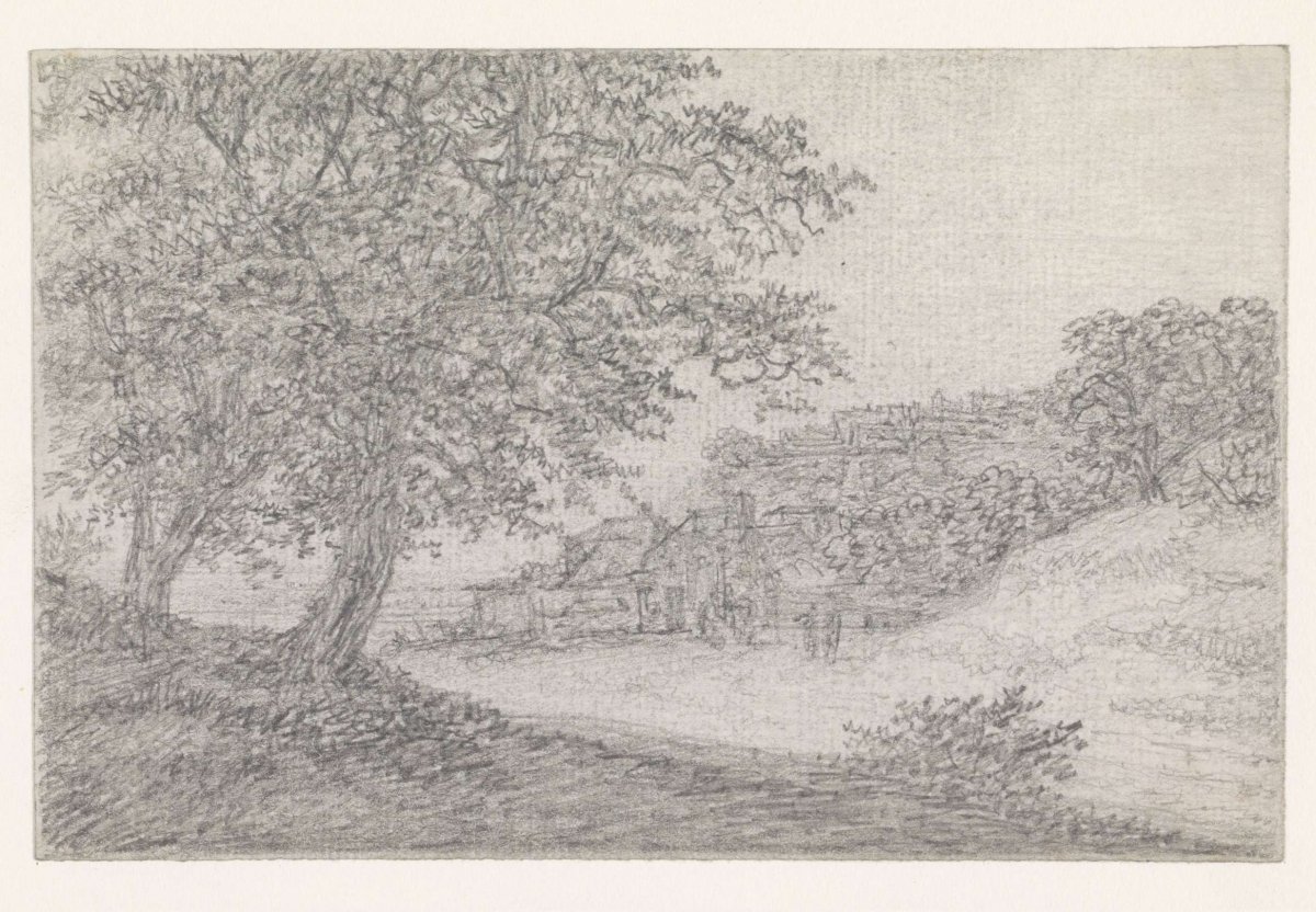 Road between hills, a village on the right, Georges Michel, 1773 - 1843