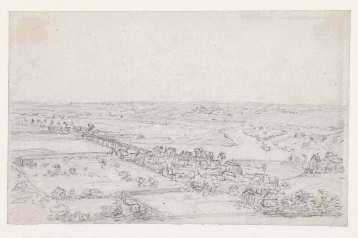 Donker heuvelachtig landschap, rechts huizen, Georges Michel, 1773 - 1843