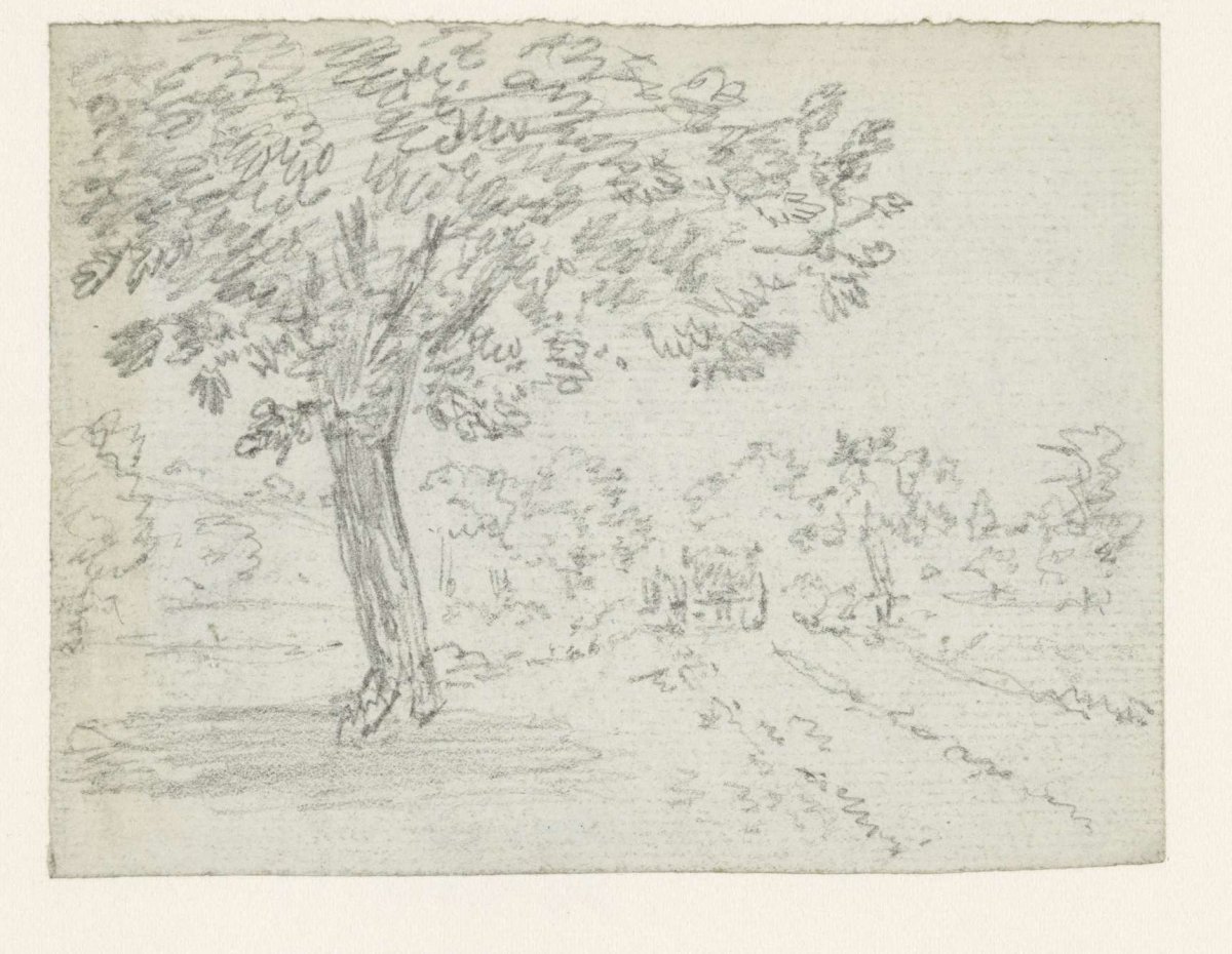 Large tree near a country road, Georges Michel, 1773 - 1843