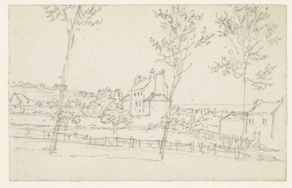 View of a road with trees on scattered houses, Georges Michel, 1773 - 1843