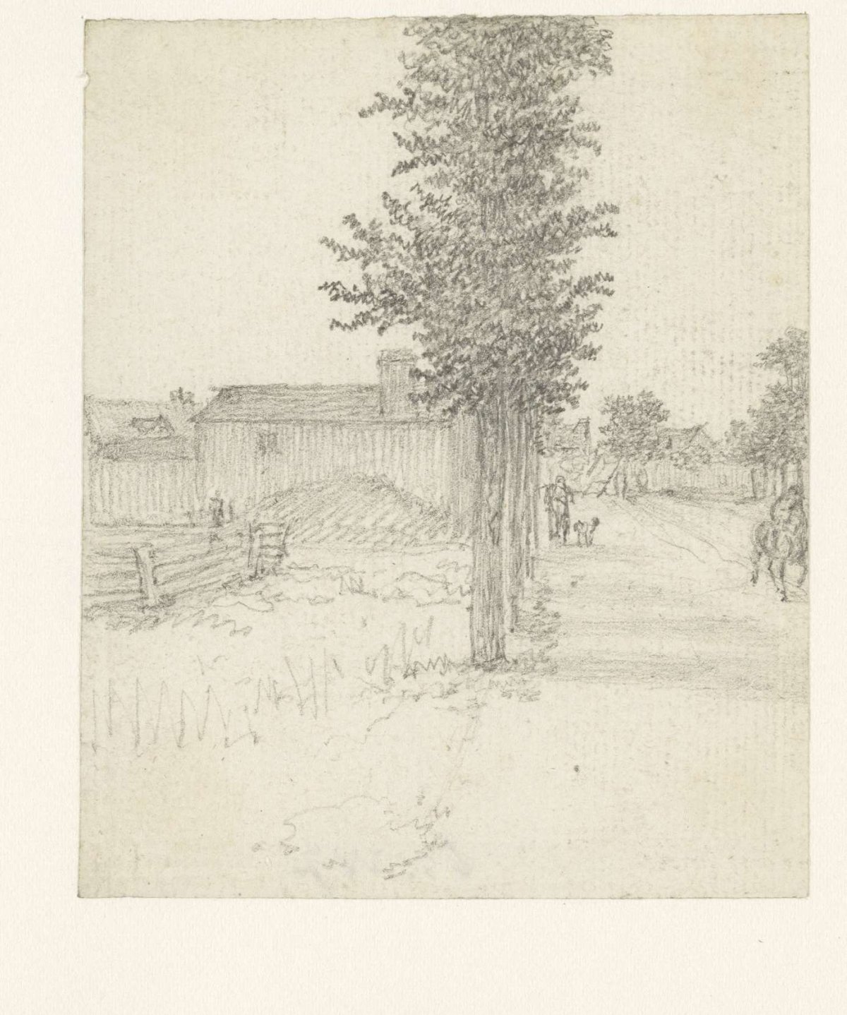 Country road with trees on the left and some houses on the same side, Georges Michel, 1773 - 1843