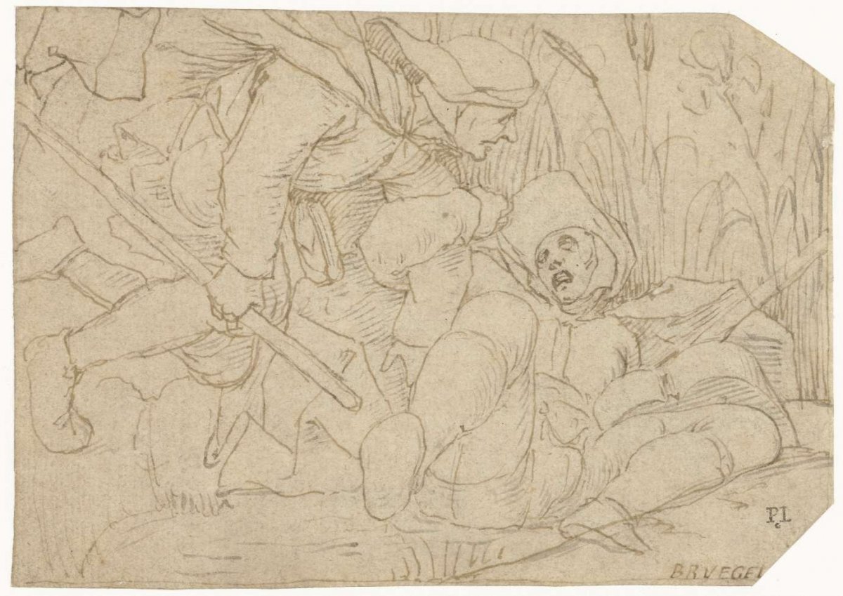 Two blind people lead each other and fall into water, anonymous, 1535