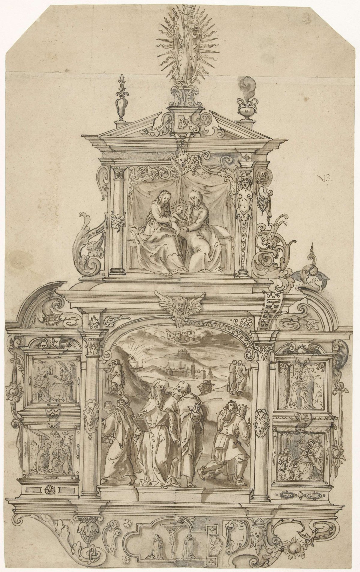 Design for an altar table, with alternative solutions, anonymous, 1550 - 1599