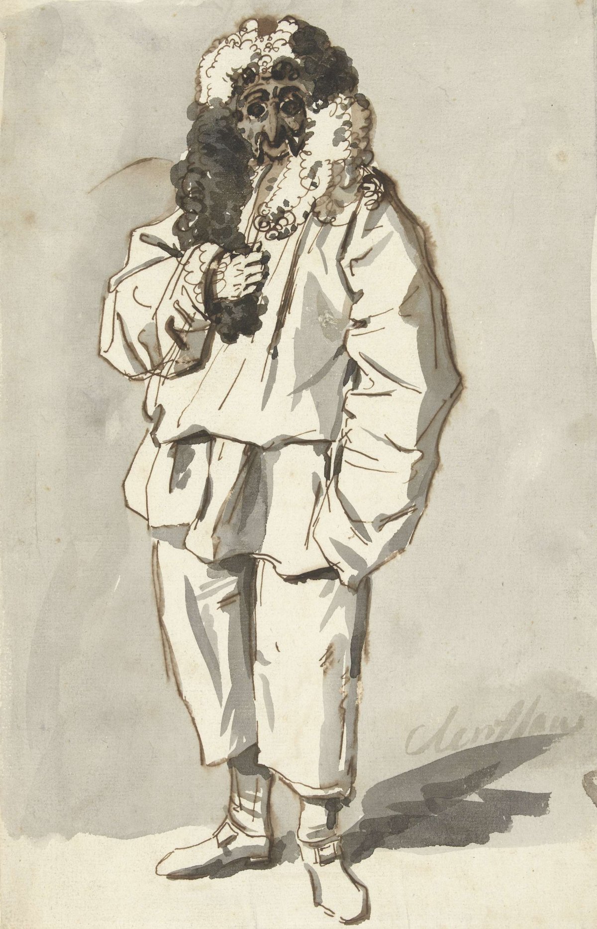 Romeinse polichinelle in vastenavondkostuum, Charles Louis Clérisseau, 1731 - 1820