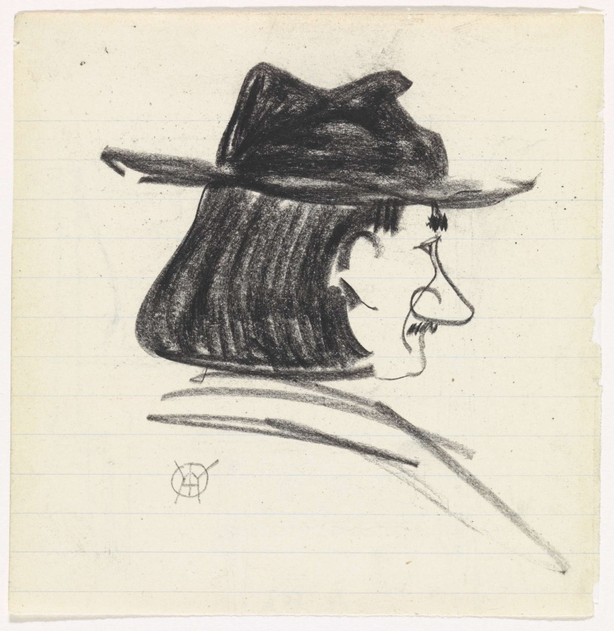 Man's head with hat and big nose, Gerrit Willem Dijsselhof, 1876 - 1924