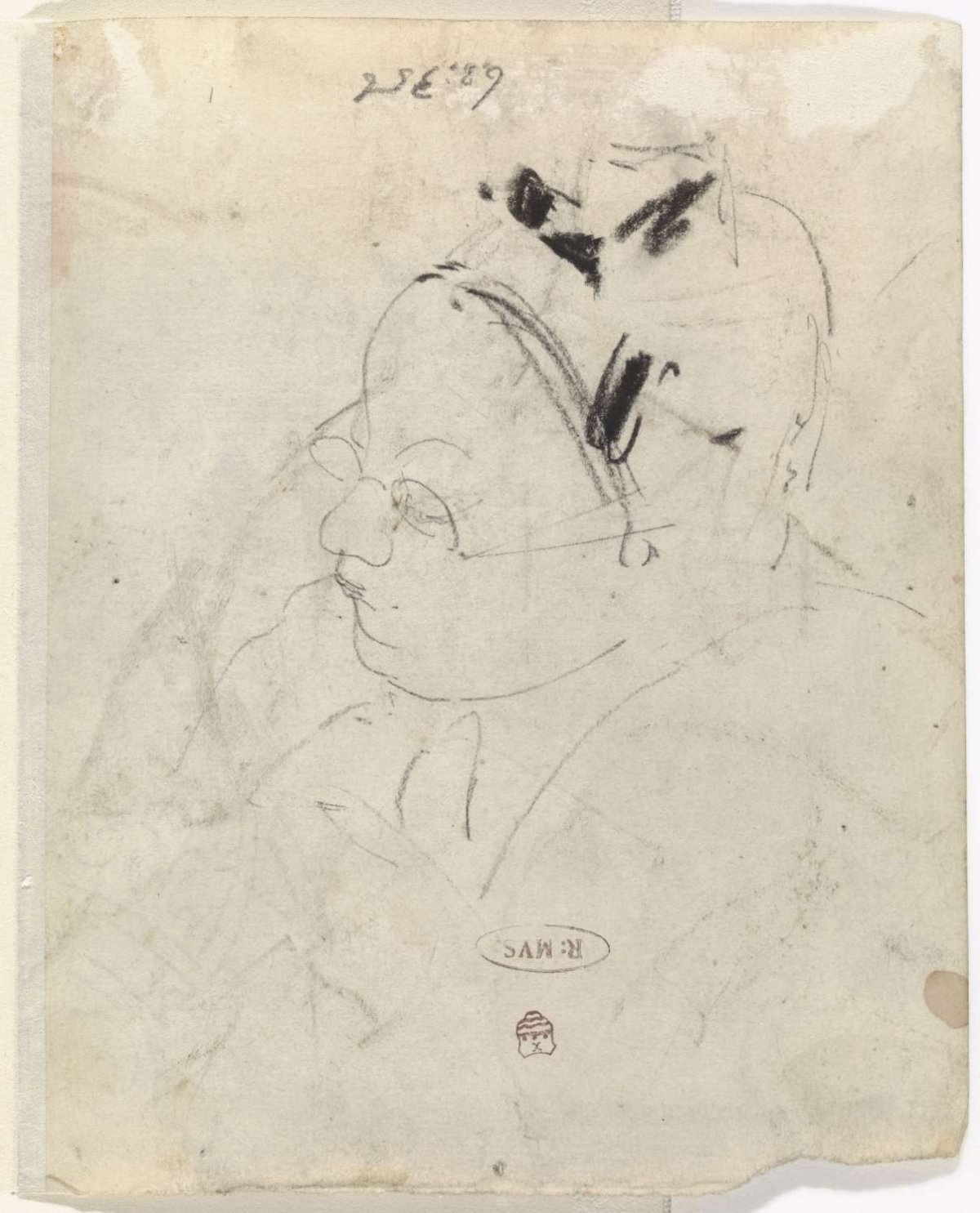 Sketch of a woman wearing glasses and a cap, Gerrit Willem Dijsselhof, 1876 - 1924